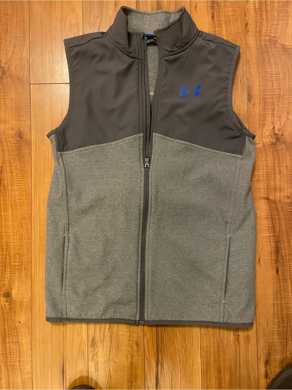 Under Armour Kids' Gray Two-Tone Softshell Vest with Blue Logo